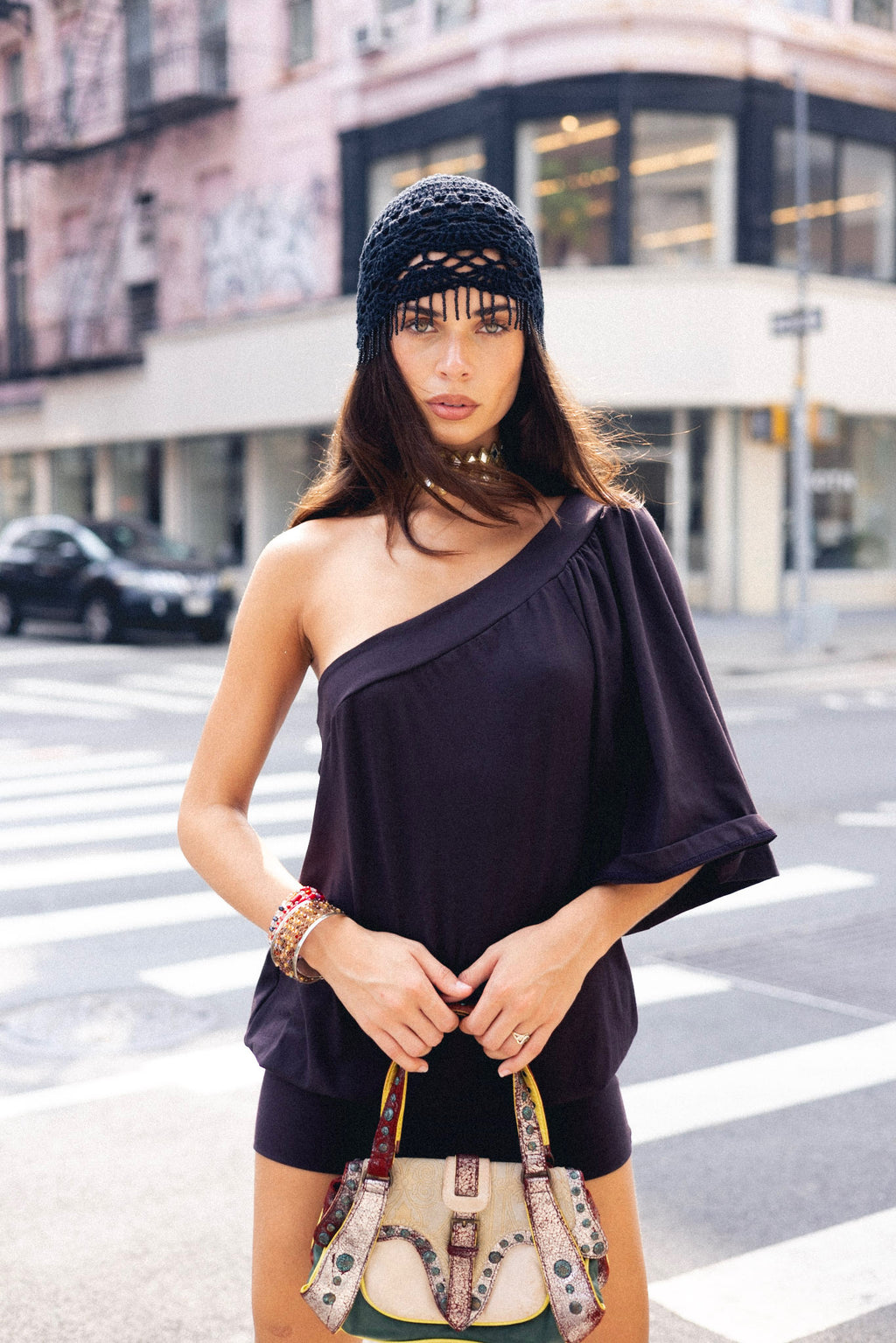 Asymmetric Drop Waist Cotton Mini Dress