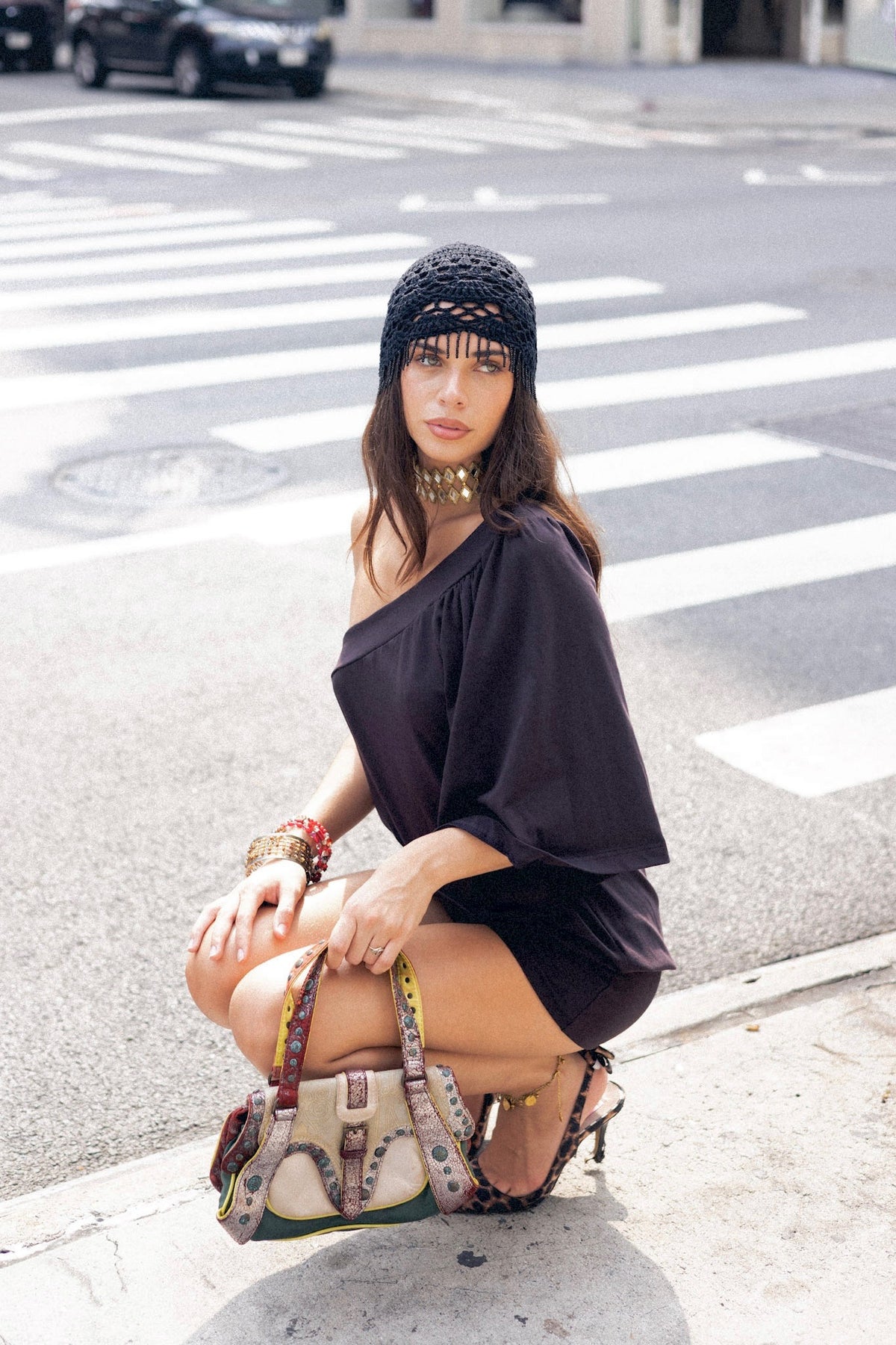Asymmetric Drop Waist Cotton Mini Dress